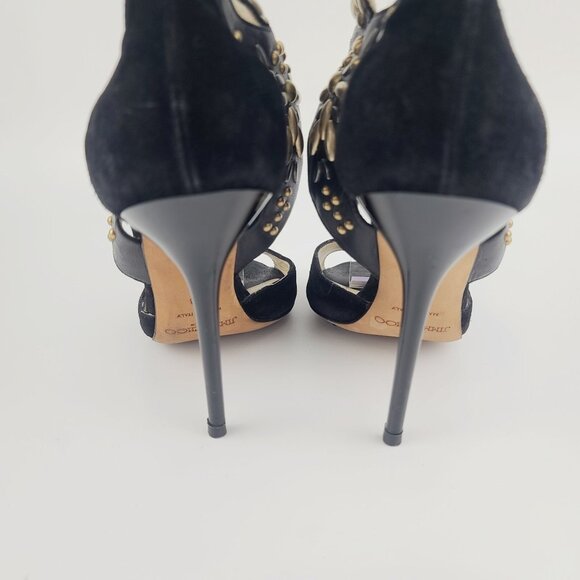 Jimmy Choo Heels Black Suede Floral Beaded Cutout Ankle Cuff Sandals Size 38 - Picture 3 of 7